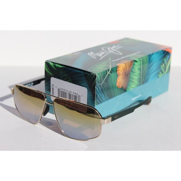MAUI JIM Keawawa POLARIZED Sunglasses DGS620-16 Gold/Green Multicolor Mirror NEW - Picture 9 of 14
